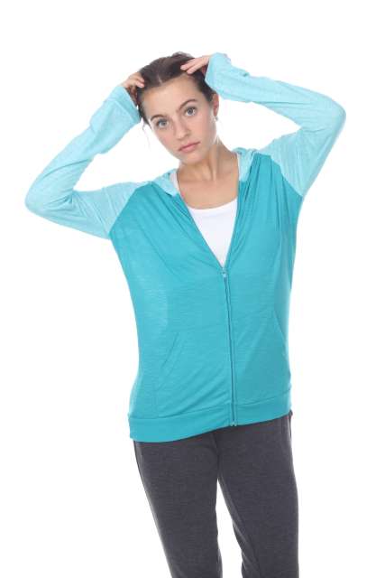 6153C Juniors 2-Tone Zip Front Pocket Hooded Jacket