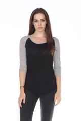 3454 Junior's Poly Rayon Slub Scoop Neck 3/4 Sleeve Raglan