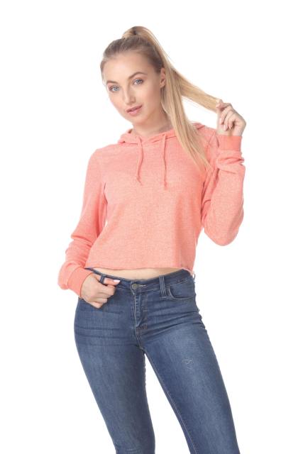 8911 Junior's French Terry Hooded Crop Long Sleeve Sweatshirt