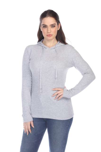 6101 Junior's Long Sleeve Waffle Thermal Hoodie