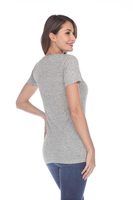 3803 Junior's Short Sleeve Poly Linen Deep V Neck Tee