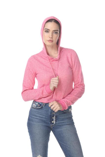 8911 Junior's French Terry Hooded Crop Long Sleeve Sweatshirt