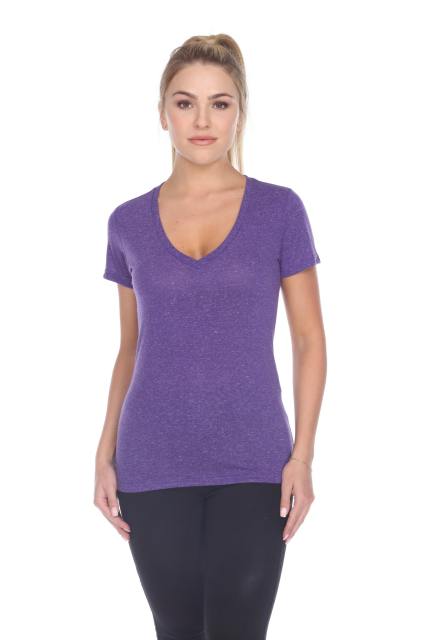 3803 Junior's Short Sleeve Poly Linen Deep V Neck Tee