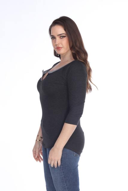 3204 Junior's Tri Blend Split V-Neck 3/4 Sleeve Raglan