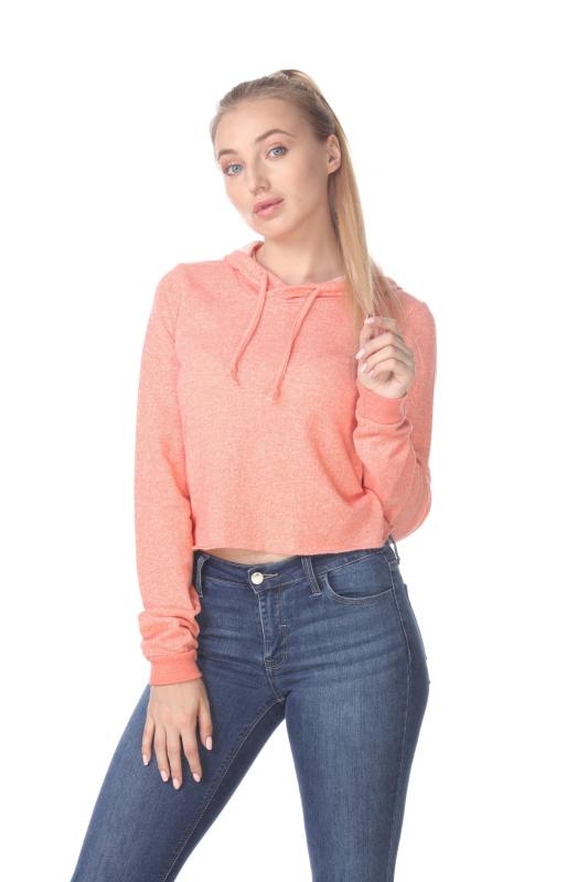 8911 Junior's French Terry Hooded Crop Long Sleeve Sweatshirt