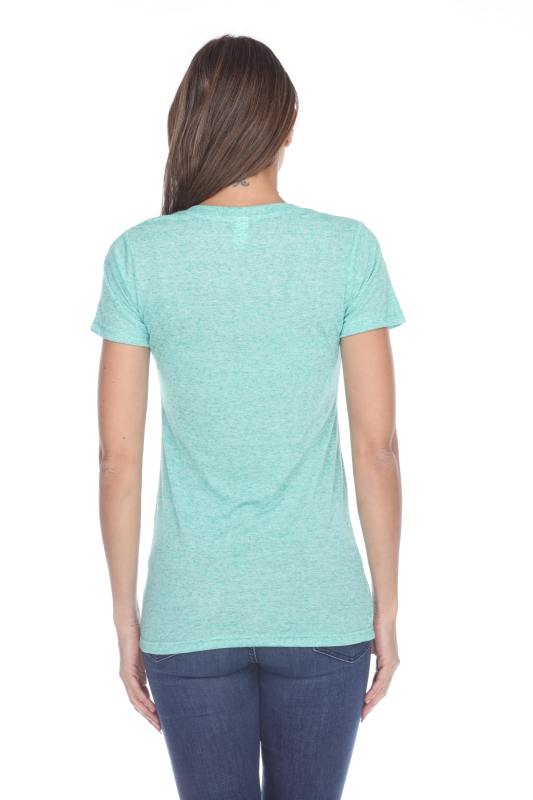 3803 Junior's Short Sleeve Poly Linen Deep V Neck Tee