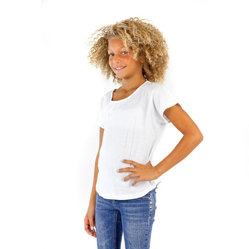 3905G Girls Short Sleeve Dolman with Curve Hem