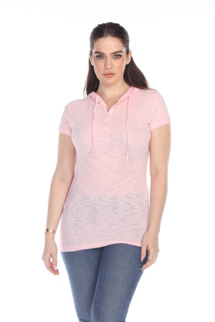 6051 Junior's Short Sleeve Cotton Slub Henley Hoodie