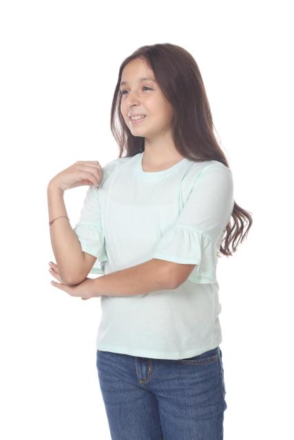 9019 Girls Ruffle Sleeve Round Neck Tee