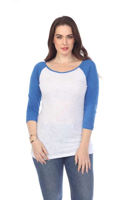 6054 Juniors Boat Neck 3/4 Sleeve Cotton Slub Raglan