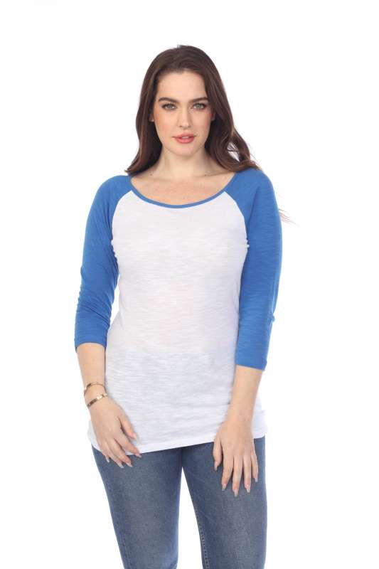 6054 Juniors Boat Neck 3/4 Sleeve Cotton Slub Raglan