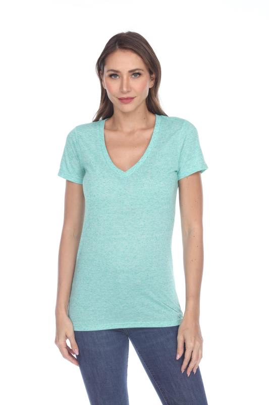 3803 Junior's Short Sleeve Poly Linen Deep V Neck Tee