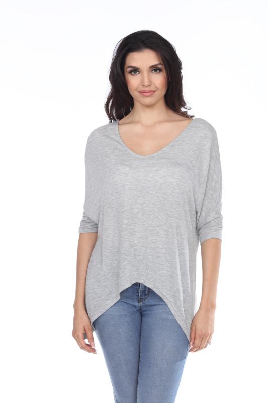 7303 Ladies V-Neck Dolman with Sharkbite Hem