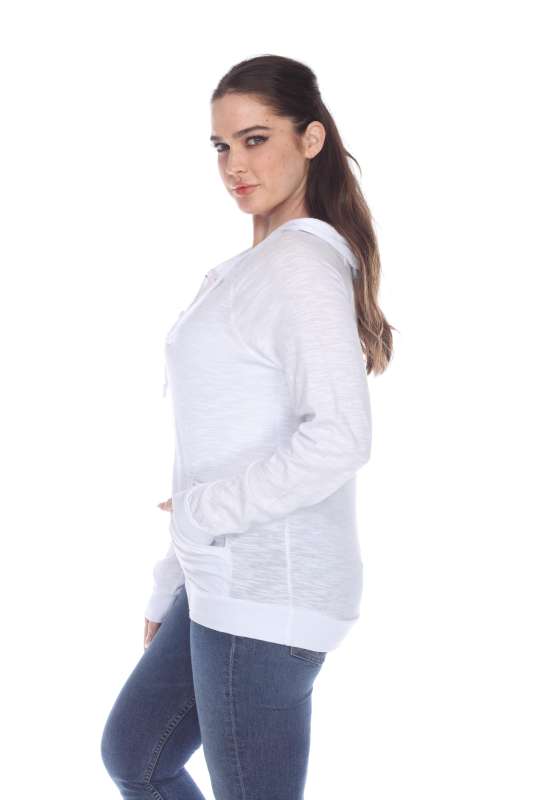 6152 Junior's Long Sleeve Cotton Slub Zip-Up Hoodie