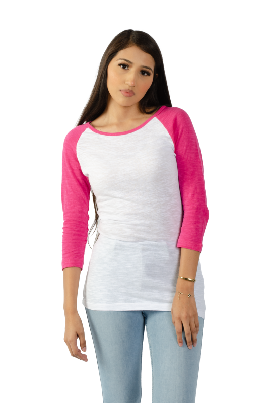6054 Juniors Boat Neck 3/4 Sleeve Cotton Slub Raglan