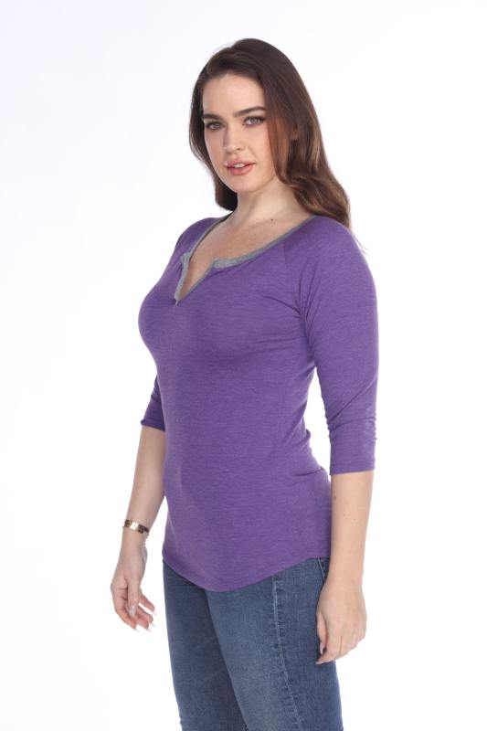 3204 Junior's Tri Blend Split V-Neck 3/4 Sleeve Raglan