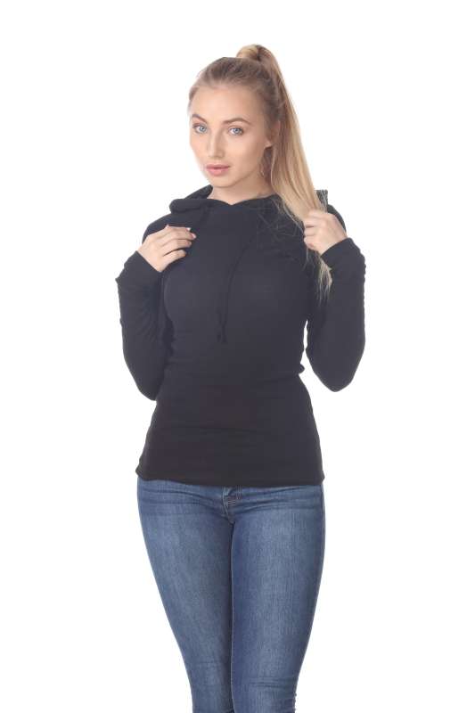 6101 Junior's Long Sleeve Waffle Thermal Hoodie