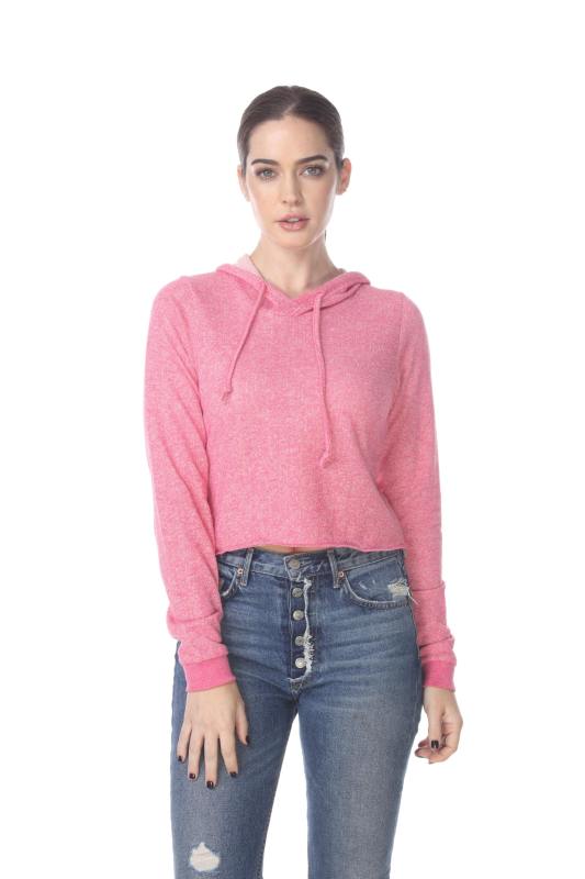 8911 Junior's French Terry Hooded Crop Long Sleeve Sweatshirt