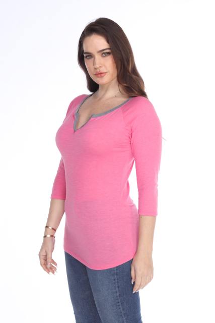 3204 Junior's Tri Blend Split V-Neck 3/4 Sleeve Raglan
