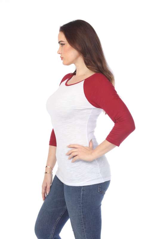 6054 Juniors Boat Neck 3/4 Sleeve Cotton Slub Raglan