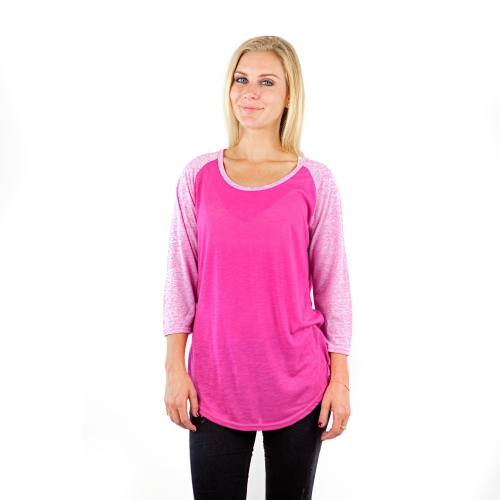 7454 LADIES POLY RAYON SLUB SCOOP NECK 3/4 SLEEVE RAGLAN