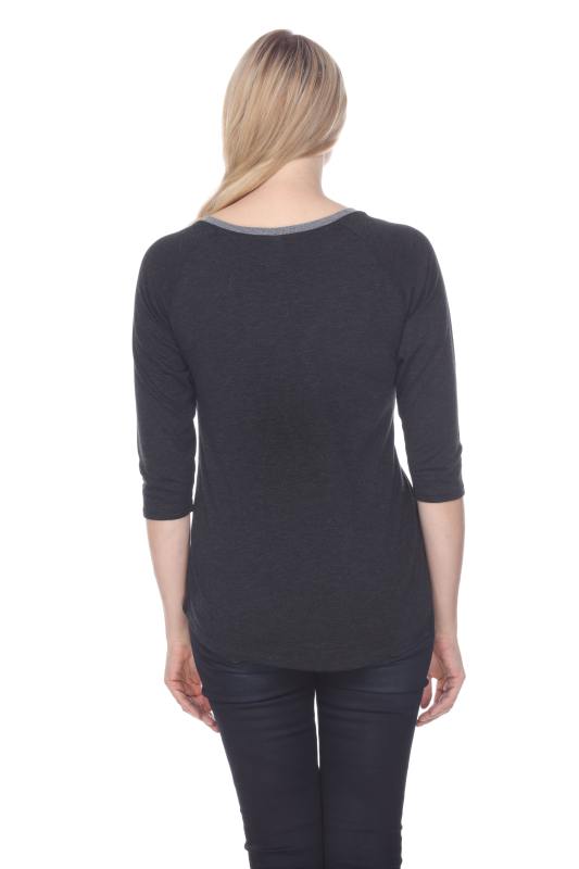 7204 Ladies Split-V Neck 3/4 Sleeve Raglan