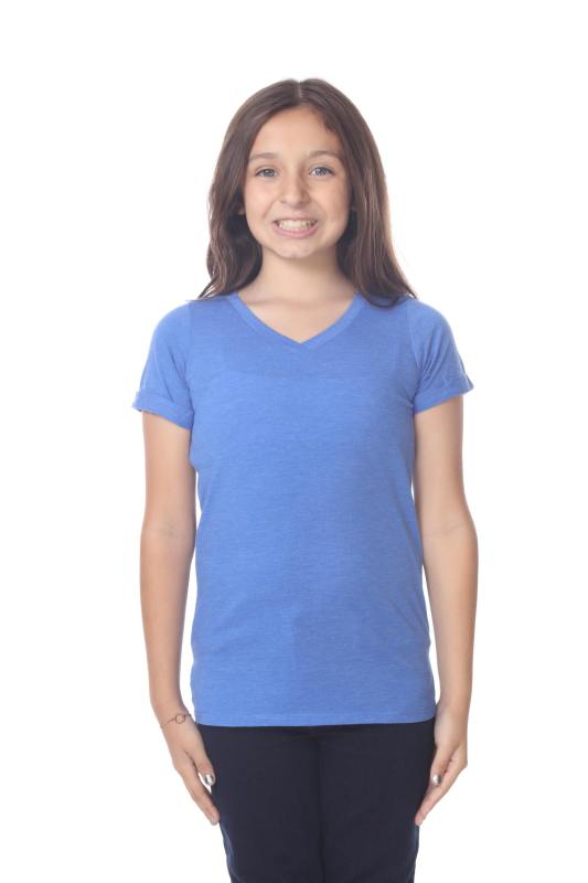 9017 Girls Rolled Cuff Short Sleeve V Neck Tee