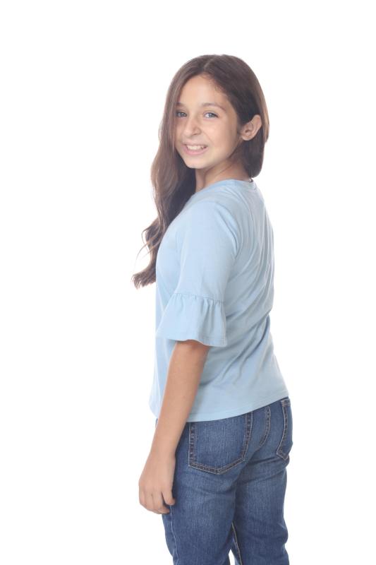 9019 Girls Ruffle Sleeve Round Neck Tee