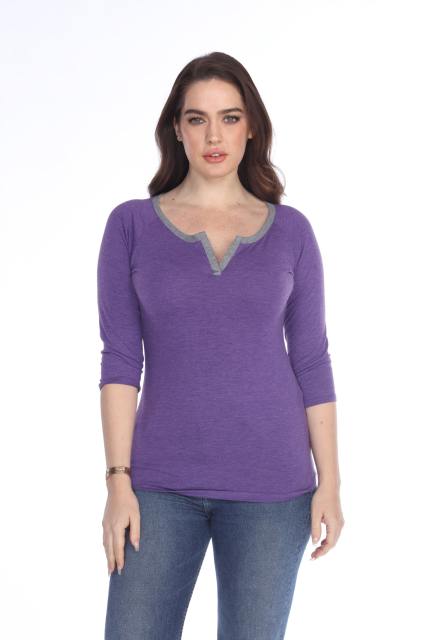 3204 Junior's Tri Blend Split V-Neck 3/4 Sleeve Raglan
