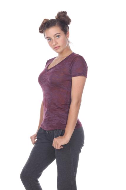 3503 Junior's Burnout V Neck Tee