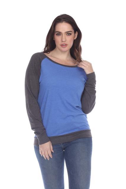 3102 Junior's Cotton Poly Contrast Raglan Long Sleeve Pullover