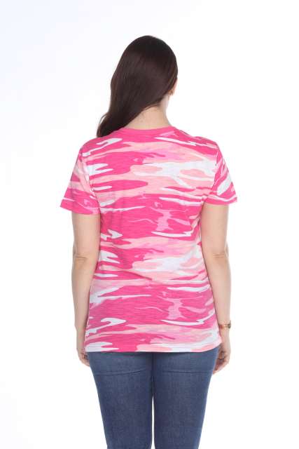 4003C Junior's Camo Print V-Neck Tee