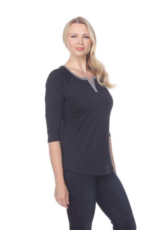 7204 Ladies Split-V Neck 3/4 Sleeve Raglan