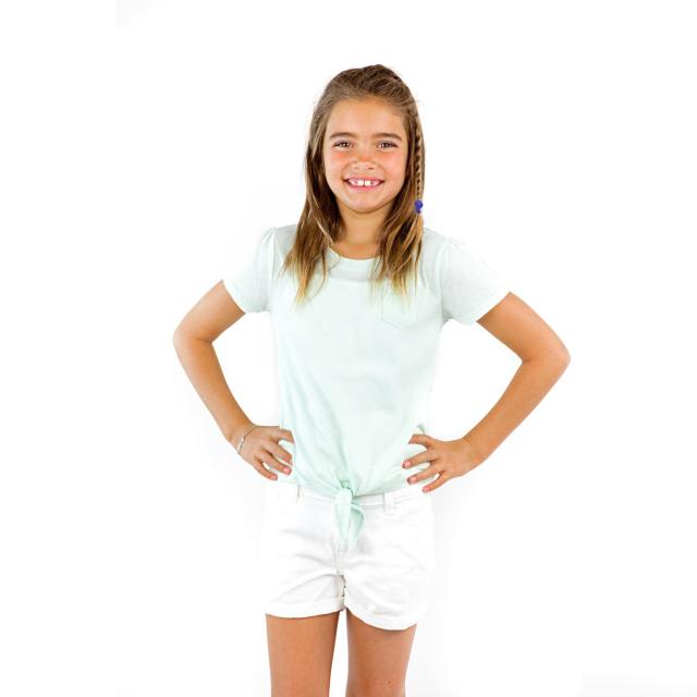 9015 Girl's Tied Short Sleeve Pocket Tee