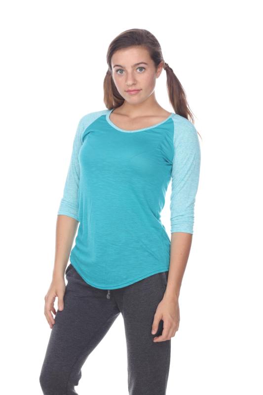 3454 Junior's Poly Rayon Slub Scoop Neck 3/4 Sleeve Raglan