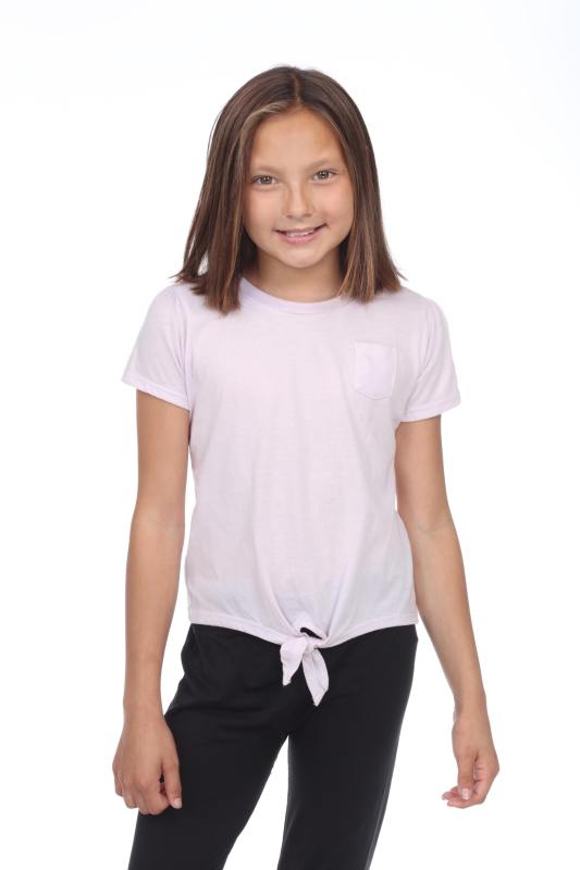9015 Girl's Tied Short Sleeve Pocket Tee