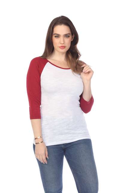 6054 Juniors Boat Neck 3/4 Sleeve Cotton Slub Raglan