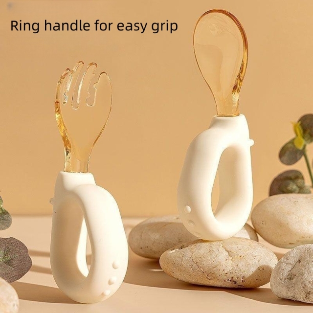 New ring handle for easy grip fork and spoon set for baby