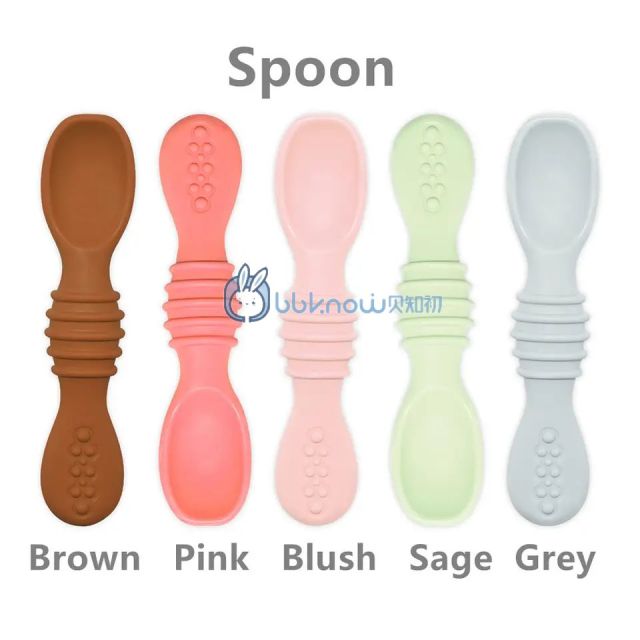 Baby First Stage Independent Feeding Utensils Toddler Training Soft Tipped Pre Spoon Set BPA free Silicone Baby Spoons