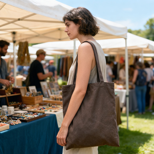 Coffee-colored canvas casual bag