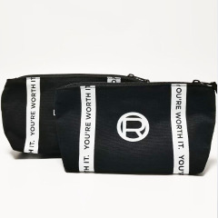 Black canvas makeup bag with zipper