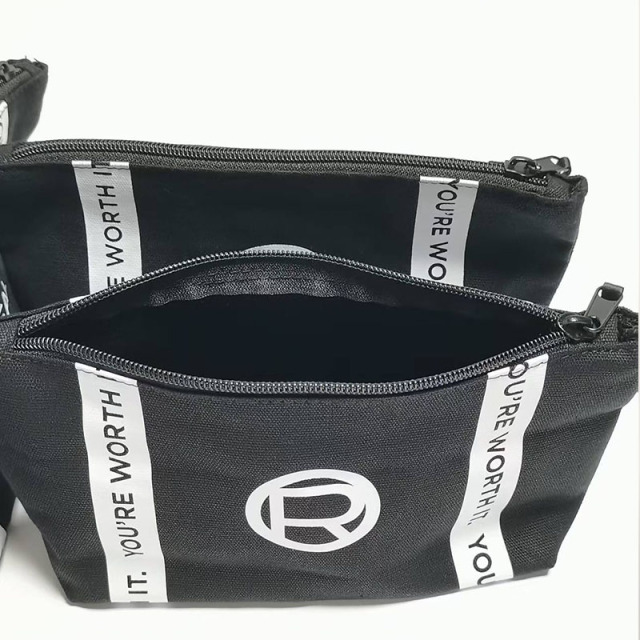 Black canvas makeup bag with zipper