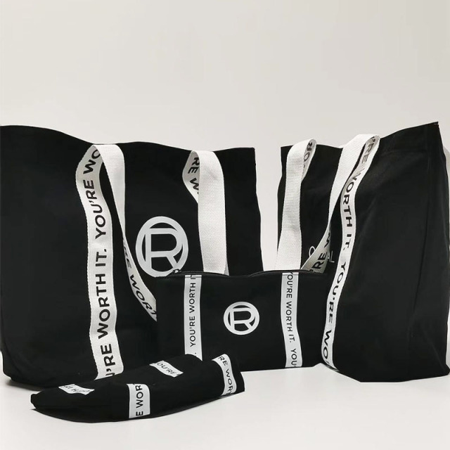 Black canvas makeup bag with zipper