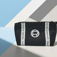 Black canvas makeup bag with zipper