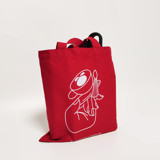 Red cotton fabric shopping bag