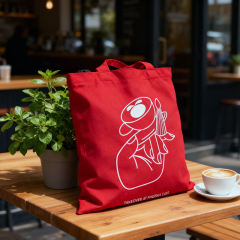 Red cotton fabric shopping bag
