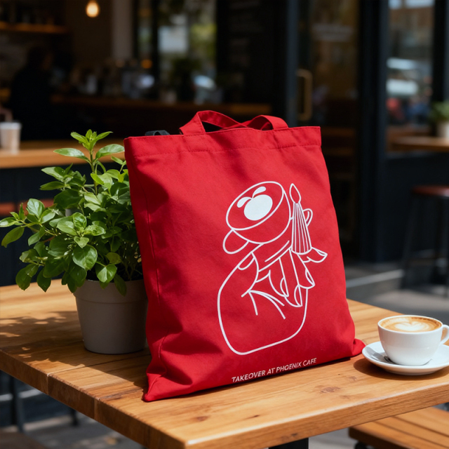 Red cotton fabric shopping bag