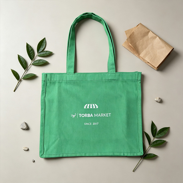 Green cotton shopping bag