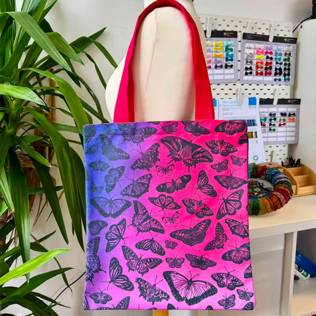 Full-color printed canvas shopping bag with a zipper