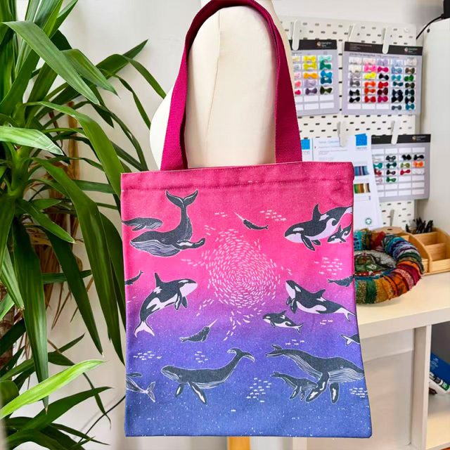 Full-color printed canvas shopping bag with a zipper